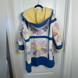 Upcycled vintage flower feed sack hoodie quilt coat